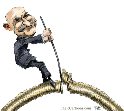 PAPANDREOU ON A MONEY-BRIDGE by Riber Hansson