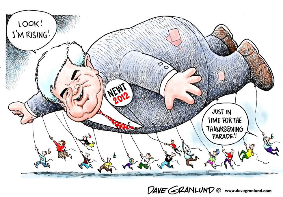  NEWT GINGRICH RISING IN POLLS by Dave Granlund