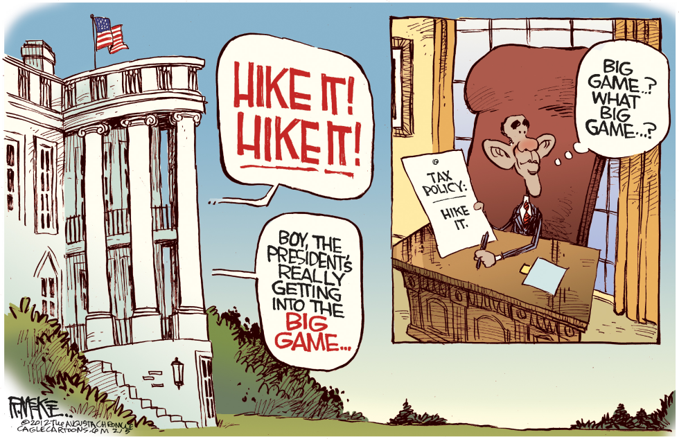  OBAMA HIKES IT by Rick McKee