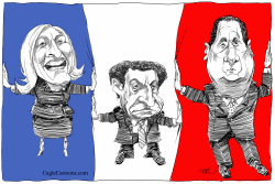 LE PEN, SARKOZY, HOLLANDE IN THE TRICOLOUR by Riber Hansson