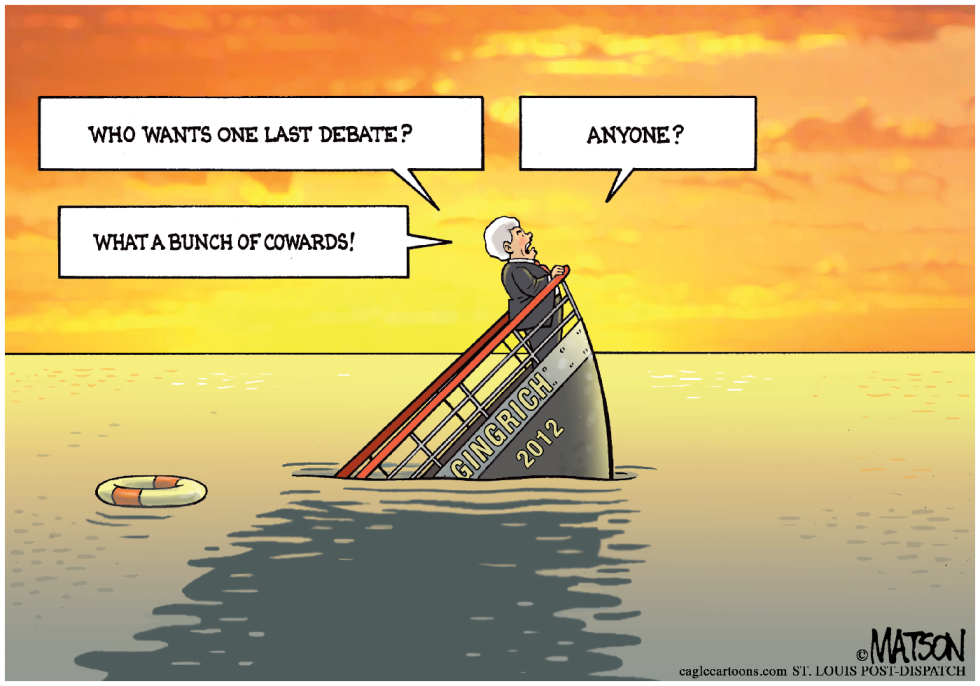  SINKING GINGRICH CALLS FOR ONE MORE DEBATE-COOR by RJ Matson