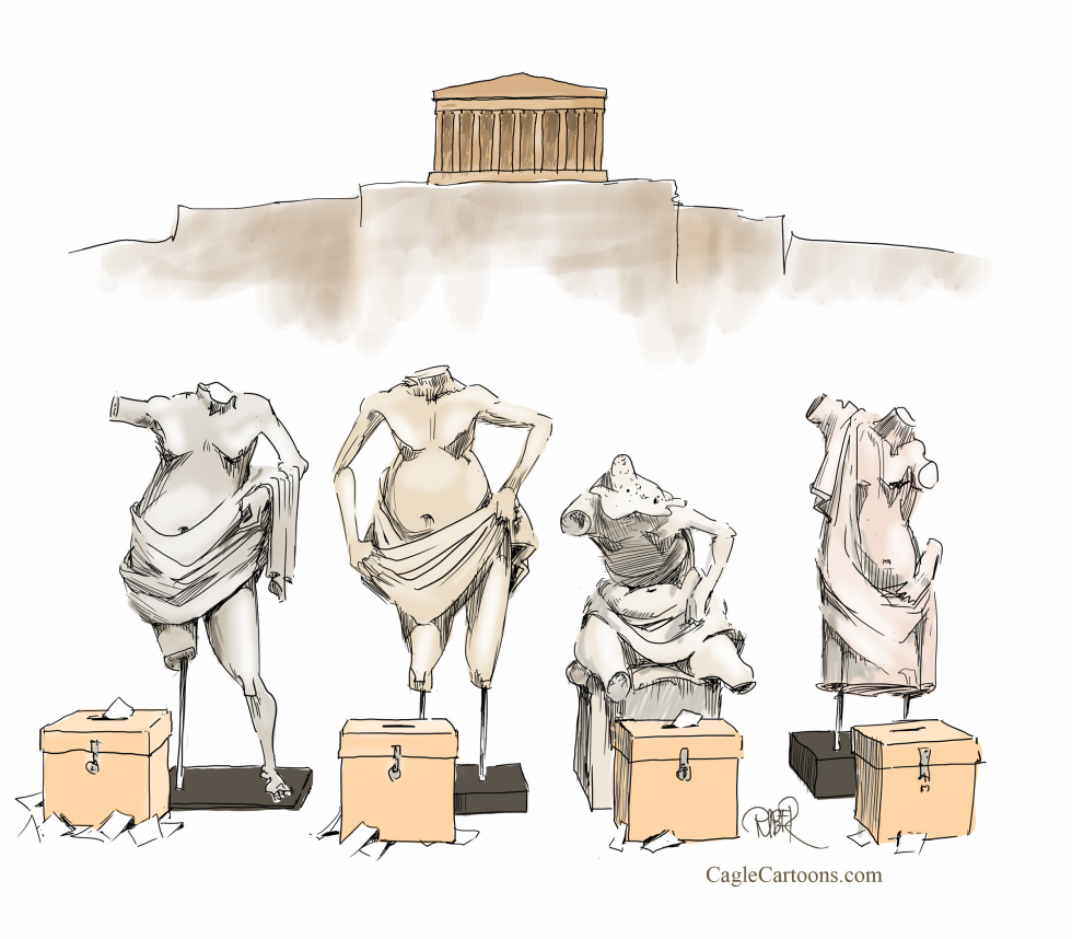  GREEK HEADLESS SCULPTURES AND BALLOT BOXES by Riber Hansson