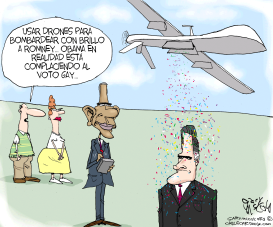 OBAMA BOMBARDEA CON BRILLO A MITT by Gary McCoy