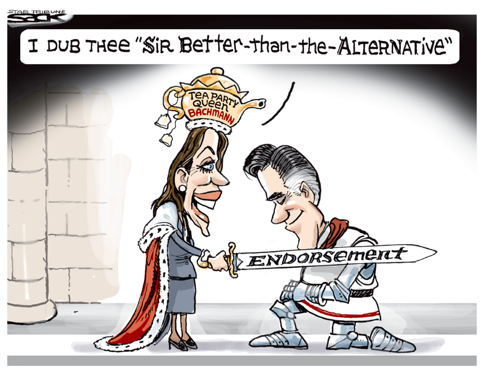  BACHMANN ENDORSES ROMNEY by Steve Sack