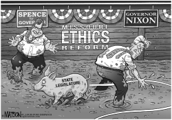 LOCAL MO-GOVERNOR NIXON AND CANDIDATE SPENCE EMBRACE ETHICS REFORM by RJ Matson