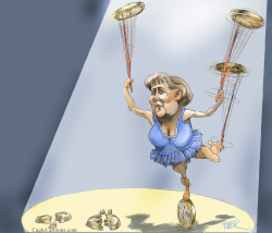 MERKEL AS ACROBAT RESCUING THE EURO by Riber Hansson