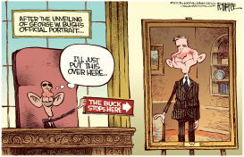 THE BUCK STOPS WITH BUSH PORTRAIT by Rick McKee