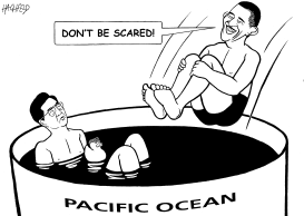 OBAMA, HU JINTAO, PACIFIC OCEAN by Rainer Hachfeld