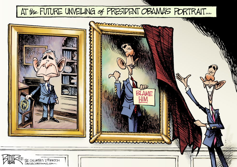  BUSH AND OBAMA PORTRAIT by Nate Beeler