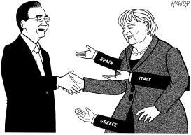 MERKEL SEES WEN JIABAO by Rainer Hachfeld