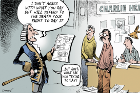 FRENCH SATIRICAL MAGAZINE PRINTS MUHAMMAD CARTOONS by Patrick Chappatte