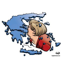 MERKEL IN AEGEAN SEA by Hajo de Reijger