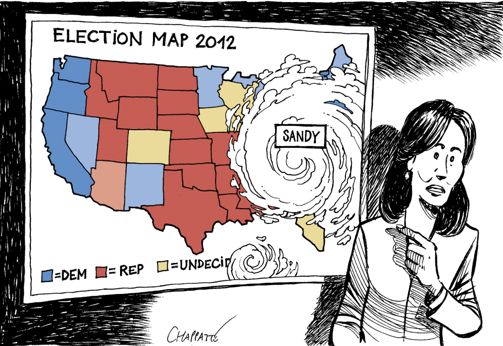  STORM SANDY HITS THE CAMPAIGN by Patrick Chappatte