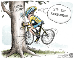 LANCE BACKPEDALING by Adam Zyglis