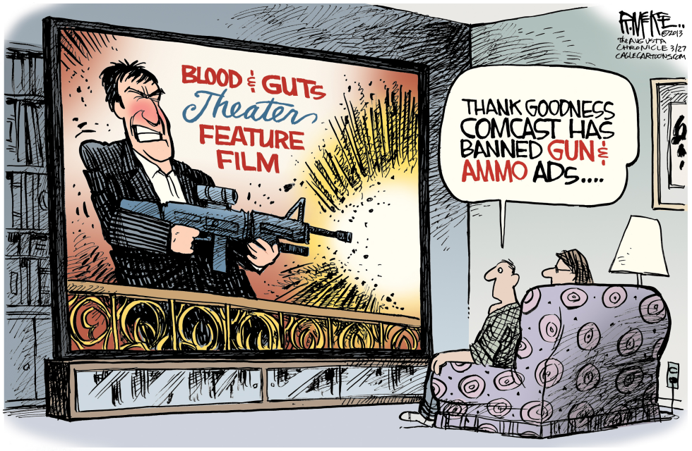  COMCAST BANS GUN ADS by Rick McKee