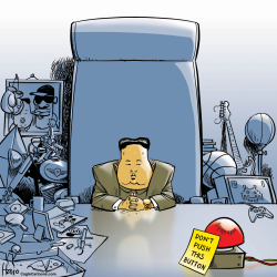 KIM JONG-UN AND THE BUTTON  by Hajo de Reijger