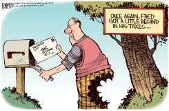 BEHIND IN TAXES by Rick McKee