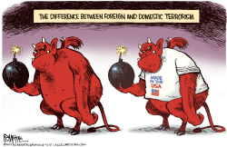 FOREIGN VS DOMESTIC TERRORISM by Rick McKee