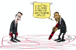 OBAMA DRAWS A RED LINE ON SYRIA by Daryl Cagle