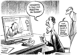 OBAMA GREETS PAKISTAN WINNER by Patrick Chappatte