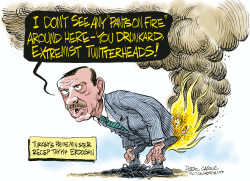 RECEP TAYYIP ERDOGAN WITH LABEL by Daryl Cagle