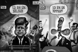 OBAMA ADDRESSES BERLINERS DUMMKOPF GREYSCALE by Sean Delonas