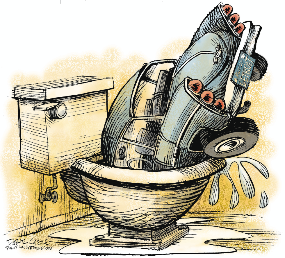  DETROIT IN THE TOILET by Daryl Cagle