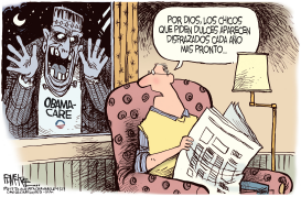 MASCARA DEL OBAMACARE  by Rick McKee