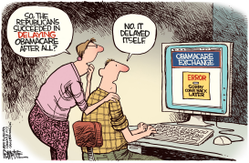 OBAMACARE DELAY by Rick McKee