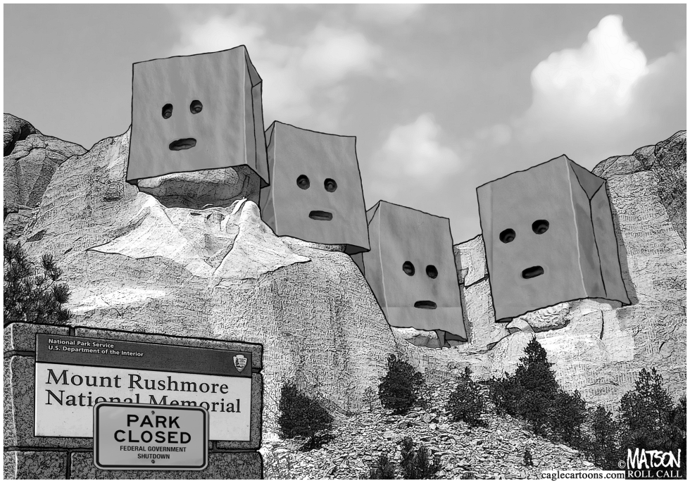  MOUNT RUSHMORE PRESIDENTS EMBARRASSED BY GOVERNMENT SHUTDOWN by RJ Matson