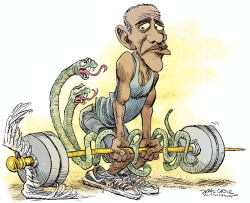 LEVANTAMIENTO DE PESAS DEL OBAMACARE  by Daryl Cagle