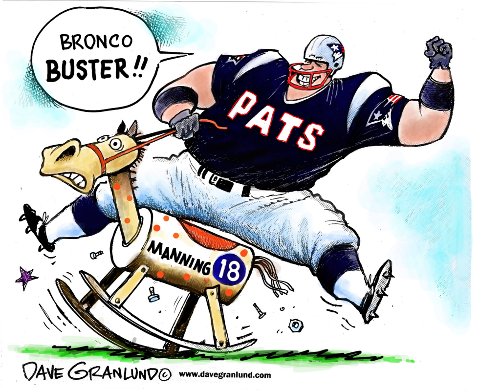  PATRIOTS AND BRONCO BUSTING by Dave Granlund