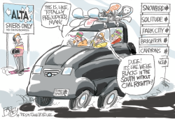 LOCAL SNOWBOARDERS VS SKIERS by Pat Bagley