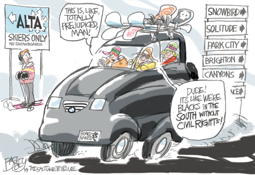  LOCAL SNOWBOARDERS VS SKIERS by Pat Bagley