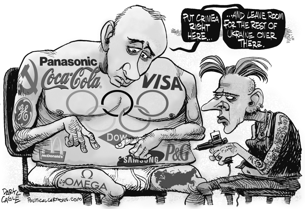  PUTIN UKRAINE AND OLYMPIC SPONSORS GRAY by Daryl Cagle