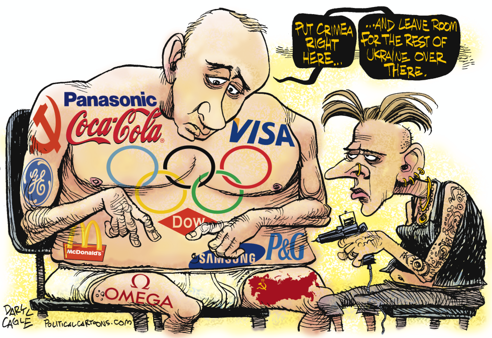  PUTIN UKRAINE AND OLYMPIC SPONSORS by Daryl Cagle