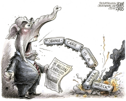 OBAMACARE TRAIN WRECK by Adam Zyglis