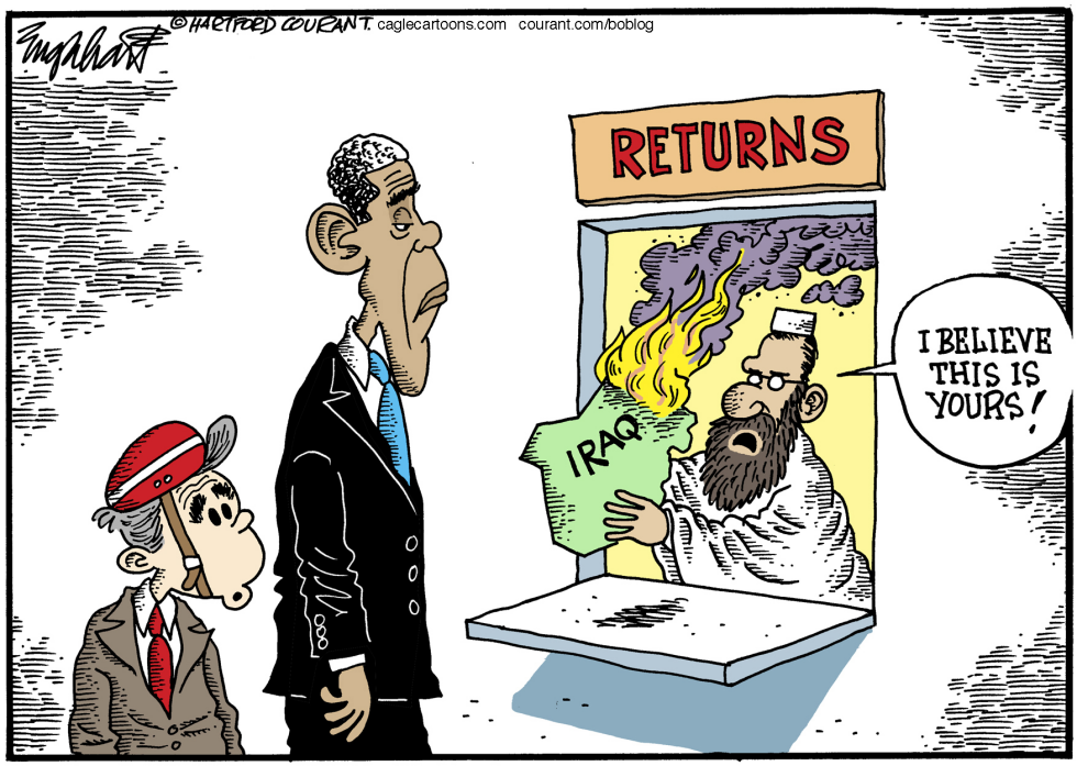  OBAMA BUSH AND IRAQ by Bob Englehart