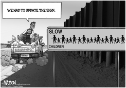 SLOW CHILDREN BORDER CROSSING SIGN by RJ Matson