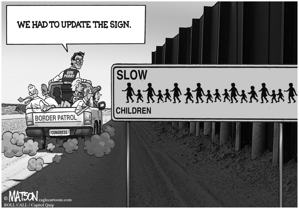  SLOW CHILDREN BORDER CROSSING SIGN by RJ Matson