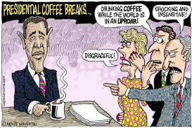 OBAMA VACATIONS AND COFFEE BREAKS by Wolverton