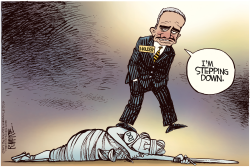 HOLDER STEPS DOWN by Rick McKee