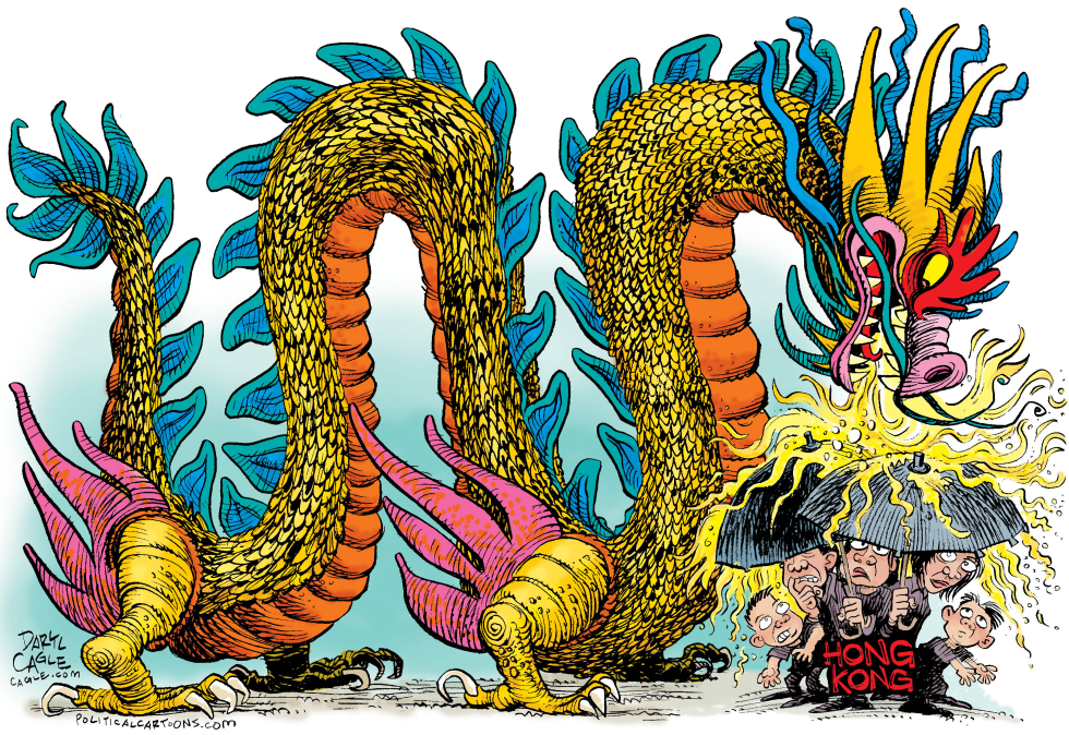  HONG KONG UMBRELLA REVOLUTION DRAGON by Daryl Cagle