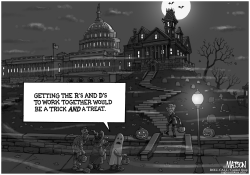 PRESIDENT OBAMA TRICK OR TREATS AT HAUNTED HOUSE ON CAPITOL HILL by RJ Matson