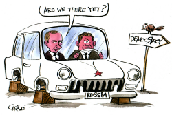 PUTIN GIVES BUSH TURN AT WHEEL by Christo Komarnitski