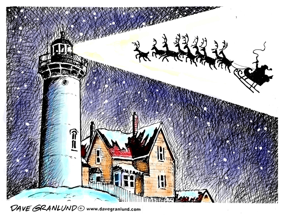  SANTA AND LIGHTHOUSE BEACON by Dave Granlund