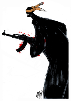 TERRORIST AND CHARLIE HEBDO PENCIL by Angel Boligan