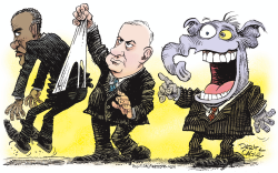 NETANYAHU GIVES OBAMA A WEDGIE by Daryl Cagle