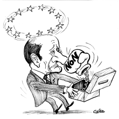 JACQUES CHIRAC AND BALLOT BOX BW by Christo Komarnitski