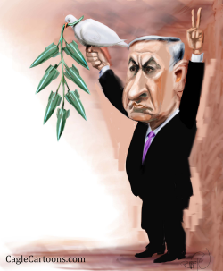 NETANYAHU WITH FALSE PEACE DOVE by Riber Hansson